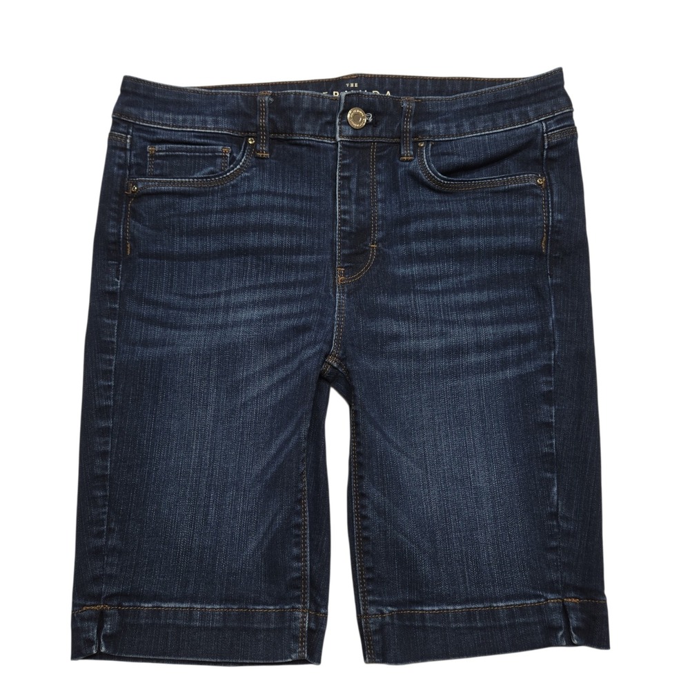 White House Black Market Bermuda Shorts Women 4 Dark Wash Denim Mid Rise Stretch